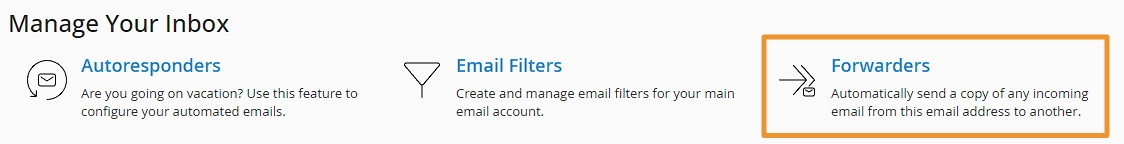 Forwarders link when logged in to the Webmail portal.